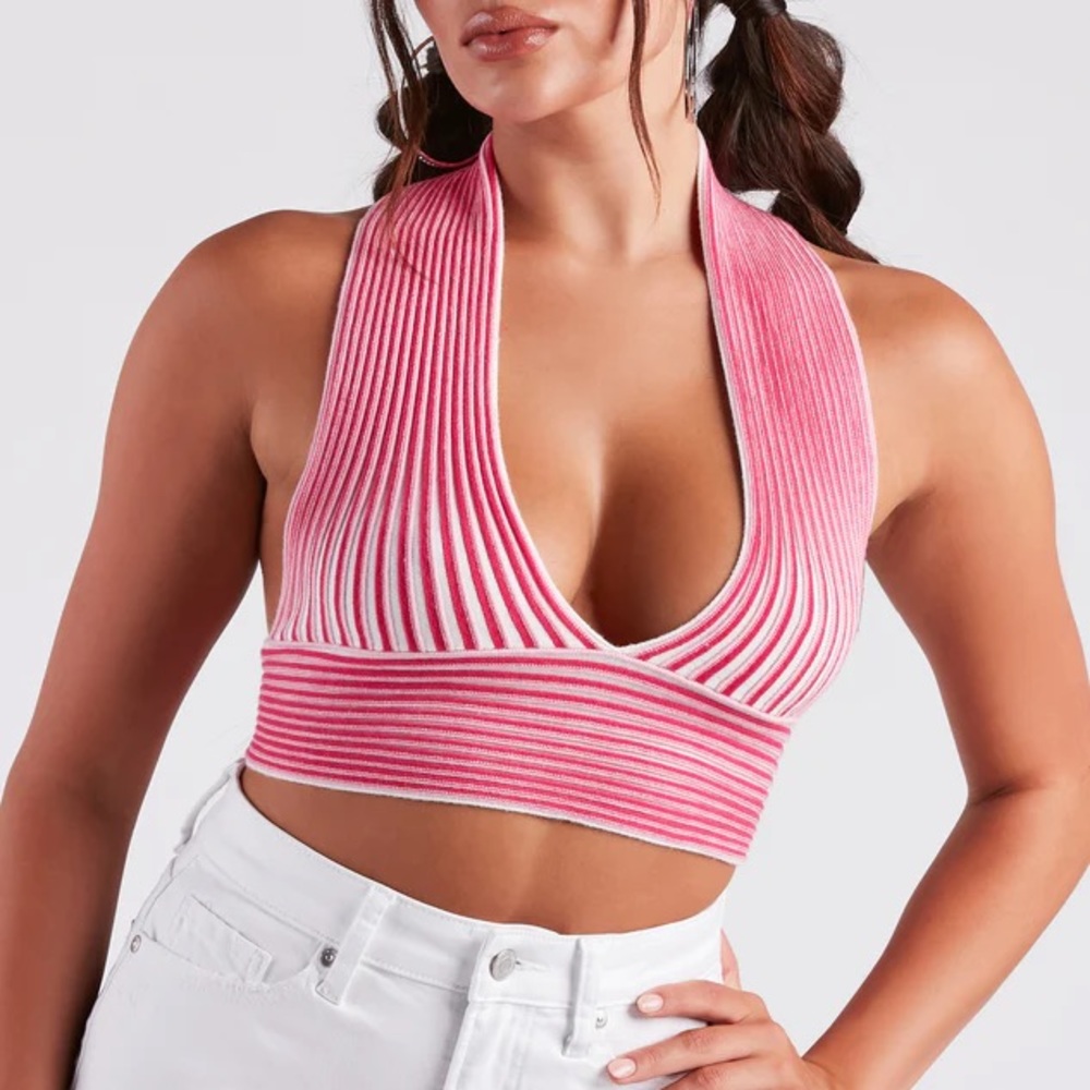 Pink White Crop Top